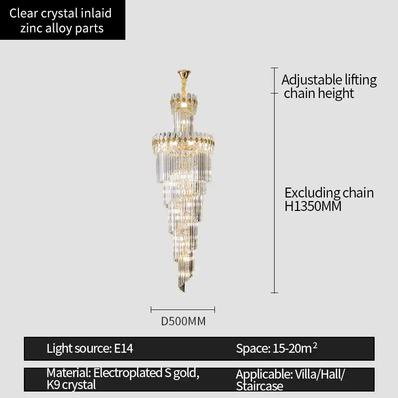 DecorBites™ Crystal Chandelier: Modern Duplex Villa Hall Light Luxury Rotating Hollow Strip Crystal