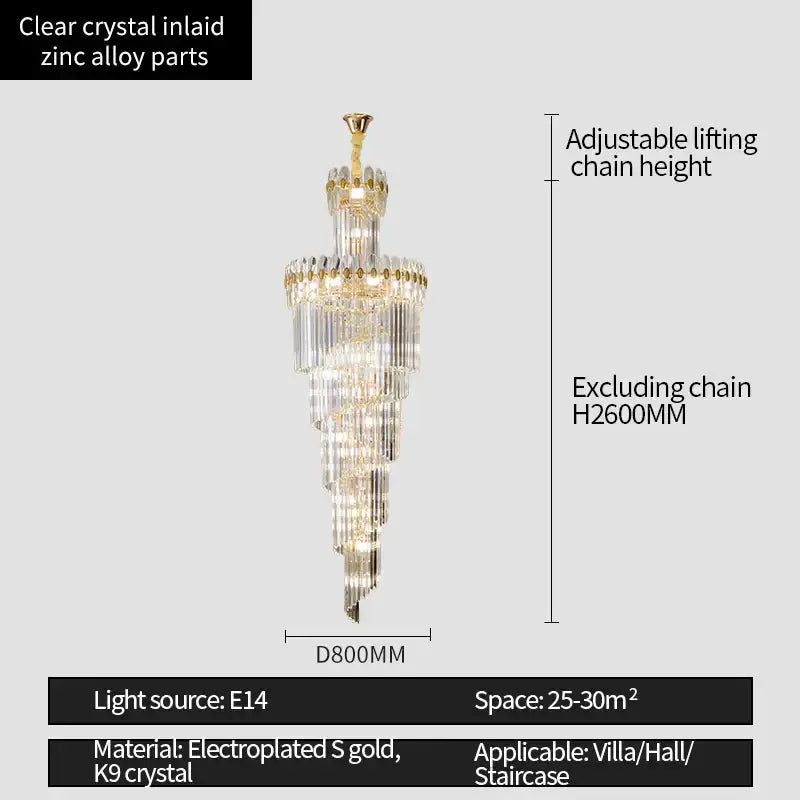 DecorBites™ Crystal Chandelier: Modern Duplex Villa Hall Light Luxury Rotating Hollow Strip Crystal