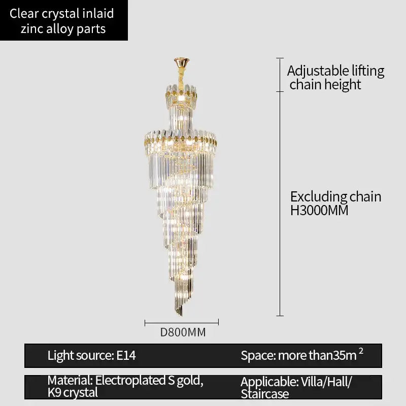 DecorBites™ Crystal Chandelier: Modern Duplex Villa Hall Light Luxury Rotating Hollow Strip Crystal