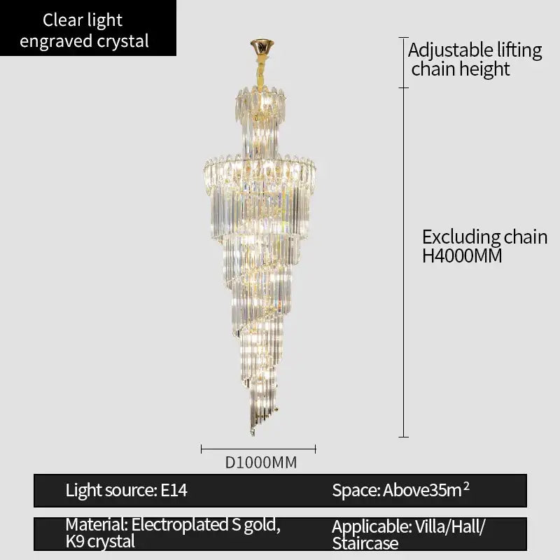DecorBites™ Crystal Chandelier: Modern Duplex Villa Hall Light Luxury Rotating Hollow Strip Crystal