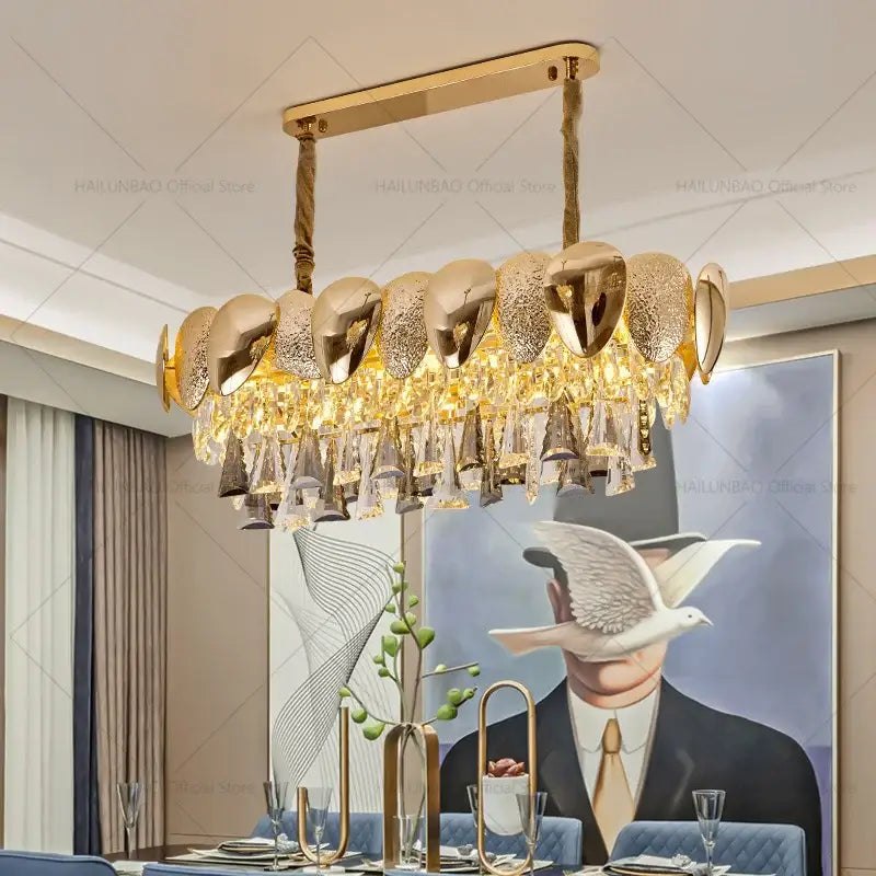 DecorBites™ Crystal Chandelier: Modern Elegance for Living Room, Dining Room, Bedroom - Gold Finish