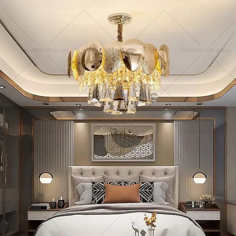 DecorBites™ Crystal Chandelier: Modern Elegance for Living Room, Dining Room, Bedroom - Gold Finish