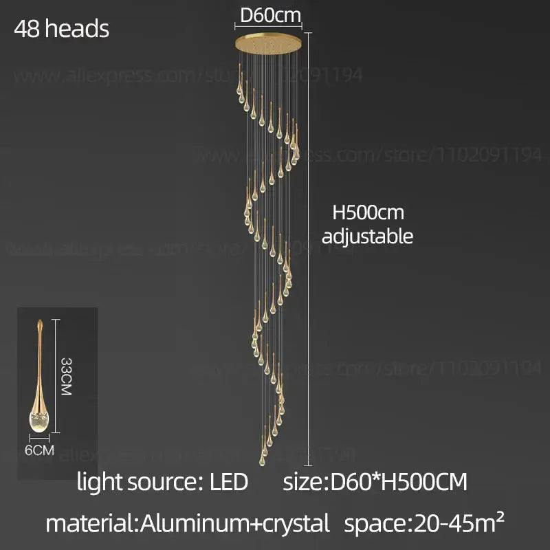 DecorBites™ Crystal Chandelier: Modern LED Hanging Lamp for Living Room, Villa, and Staircase