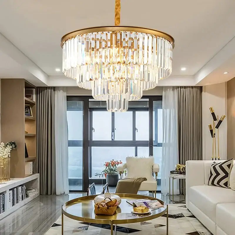 DecorBites™ Crystal Chandelier: Modern LED Pendant Light in Gold/Black for Home Decor