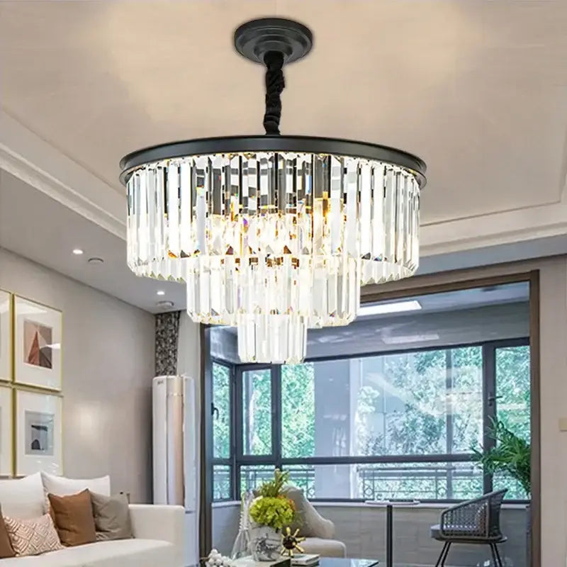 DecorBites™ Crystal Chandelier: Modern LED Pendant Light in Gold/Black for Home Decor