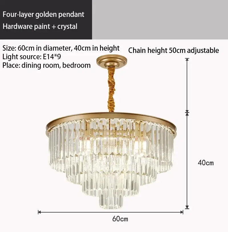 DecorBites™ Crystal Chandelier: Modern LED Pendant Light in Gold/Black for Home Decor