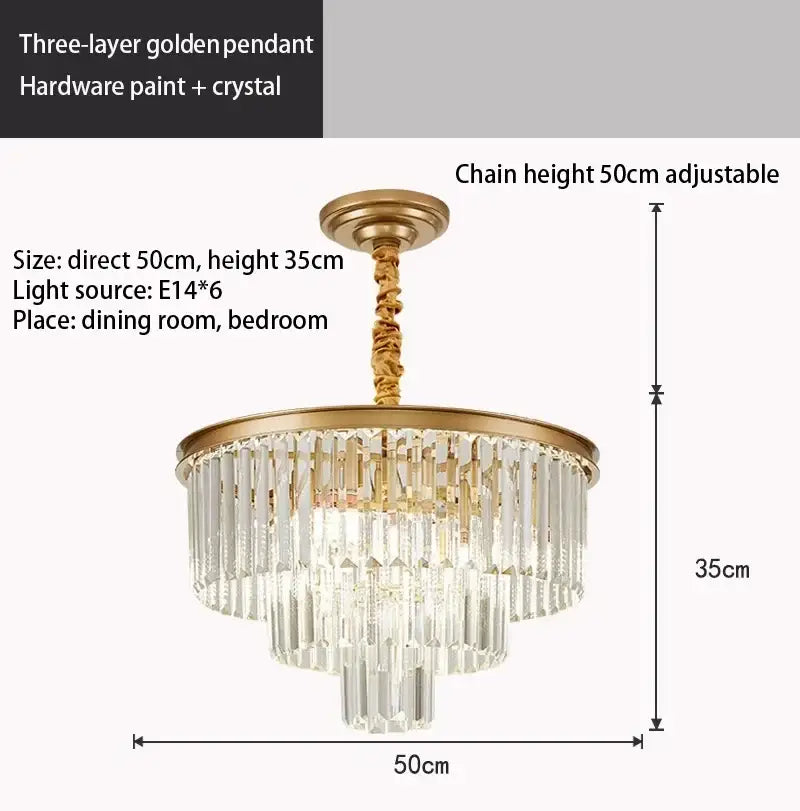 DecorBites™ Crystal Chandelier: Modern LED Pendant Light in Gold/Black for Home Decor