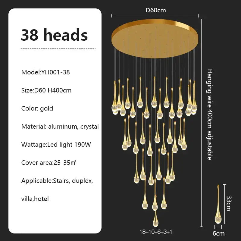 DecorBites™ Crystal Chandelier: Modern LED Pendant Light for Villa Living Room and Attic
