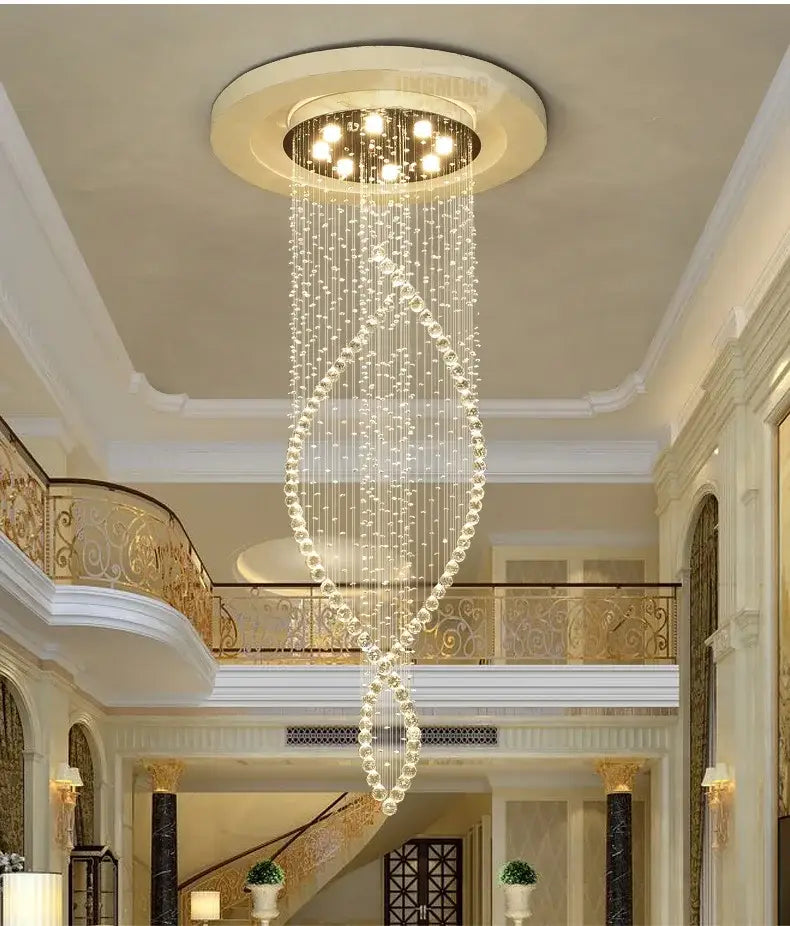 DecorBites™ Crystal Chandelier: Modern LED Staircase Light Fixture for Villa Hall