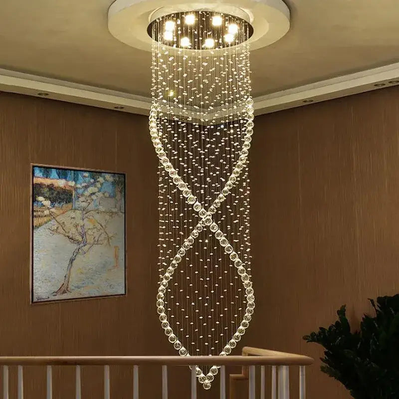 DecorBites™ Crystal Chandelier: Modern LED Staircase Light Fixture for Villa Hall