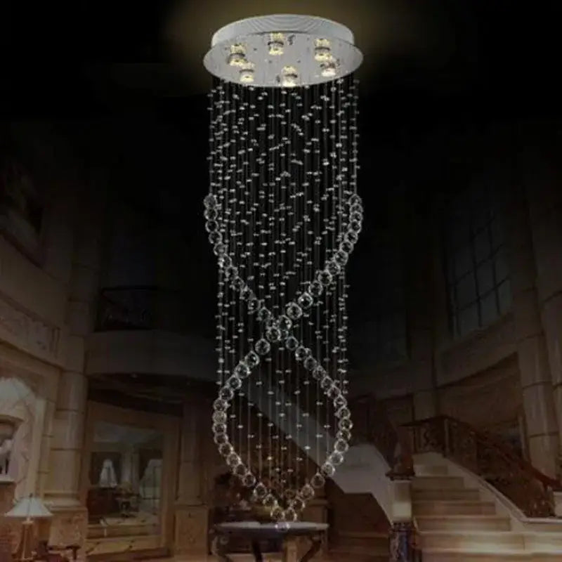 DecorBites™ Crystal Chandelier: Modern LED Staircase Light Fixture for Villa Hall