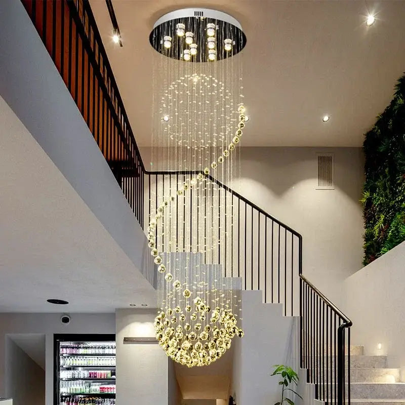 DecorBites™ Crystal Chandelier: Modern LED Staircase Light for Living Room and Lobby