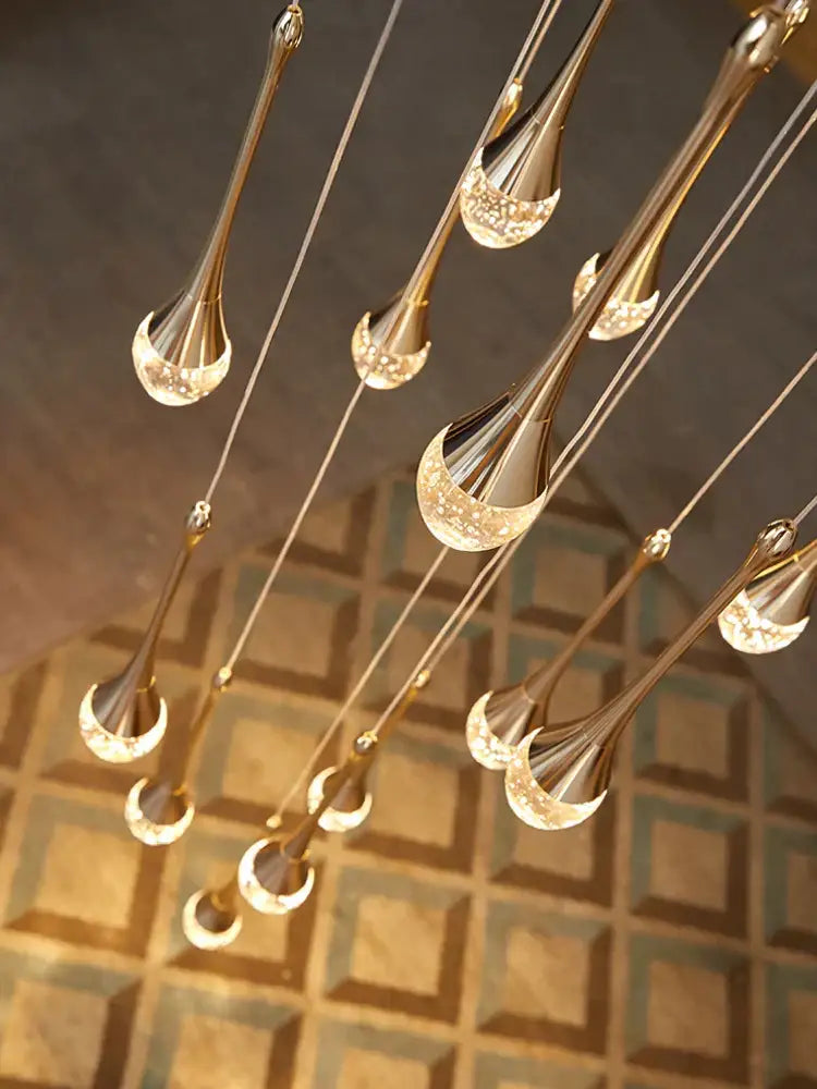 DecorBites™ Crystal Chandelier: Modern LED Water Droplet Staircase Light