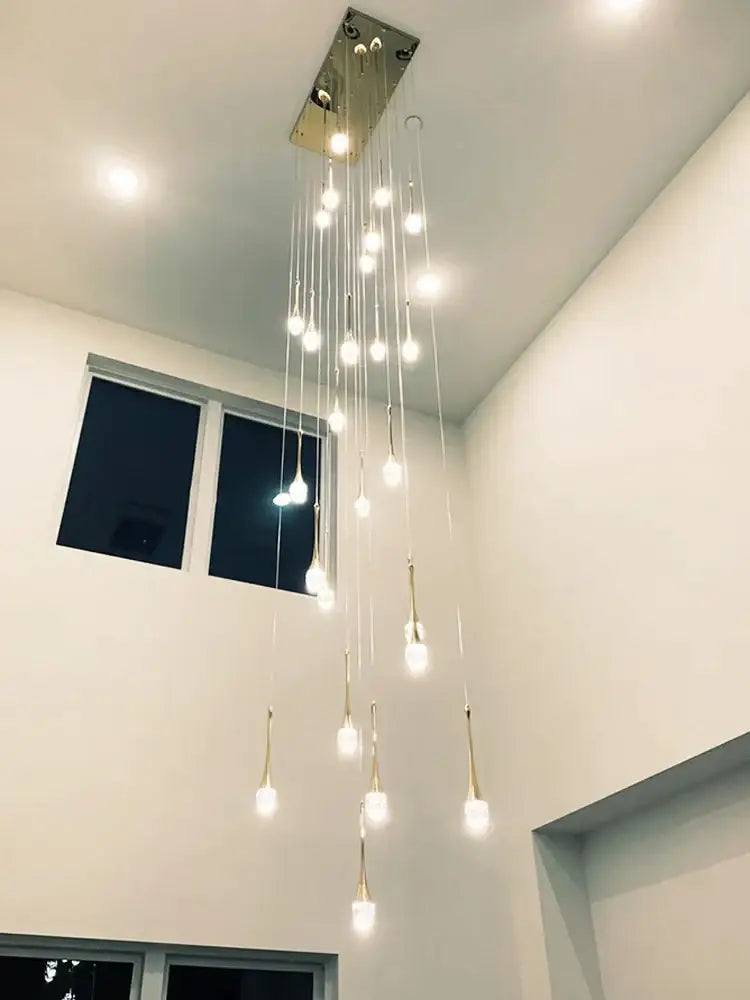 DecorBites™ Crystal Chandelier: Modern LED Water Droplet Staircase Light