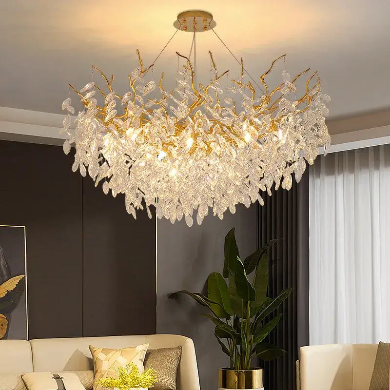 DecorBites™ Crystal Chandelier: Modern Luxury Branch Pendant Light for Living Room, Lobby & Hotel