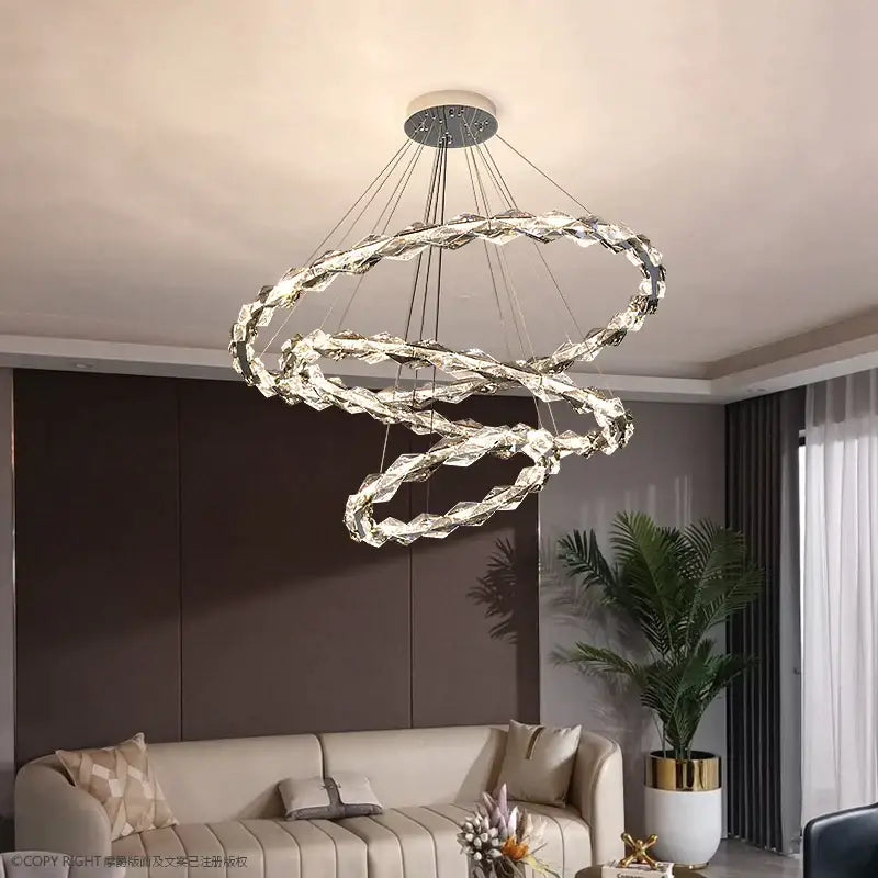 DecorBites™ Crystal Chandelier: Modern Luxury Duplex Staircase Ring Lamp