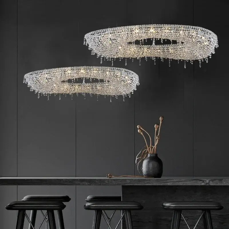 DecorBites™ Crystal Chandelier: Modern Luxury LED Pendant Light for Living Dining Room
