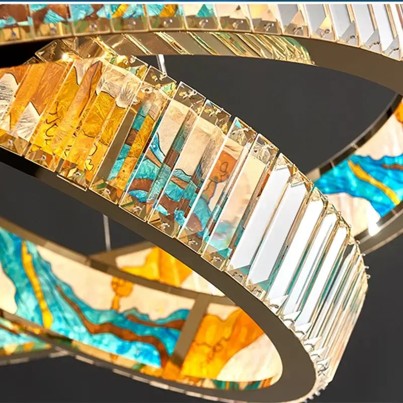 Modern blue & amber crystal chandelier pendant dining room light