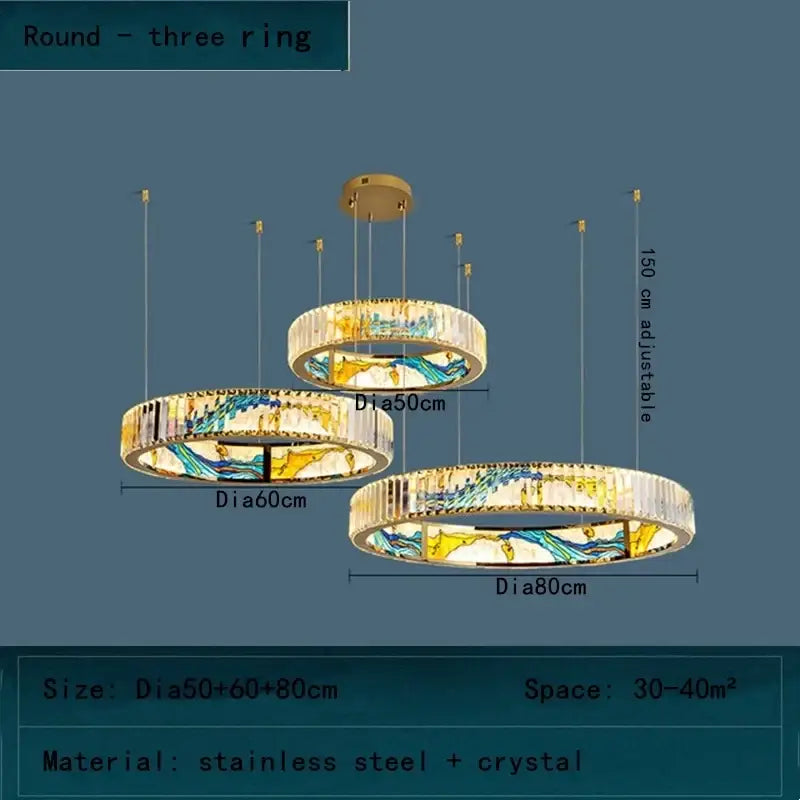 Modern blue & amber crystal chandelier pendant dining room light