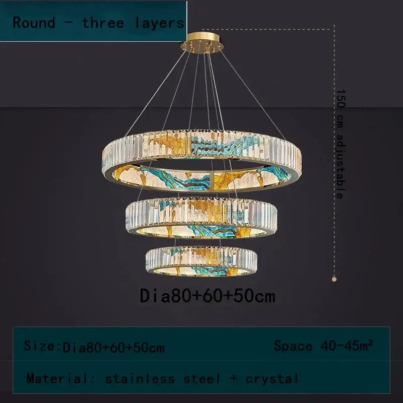 Modern blue & amber crystal chandelier pendant dining room light