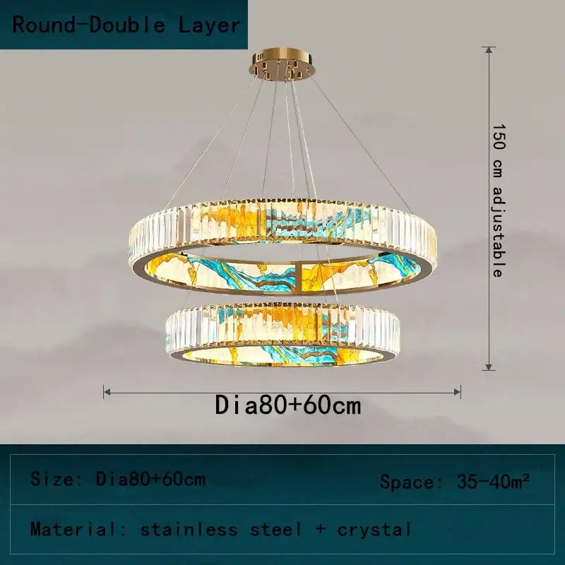 Modern blue & amber crystal chandelier pendant dining room light