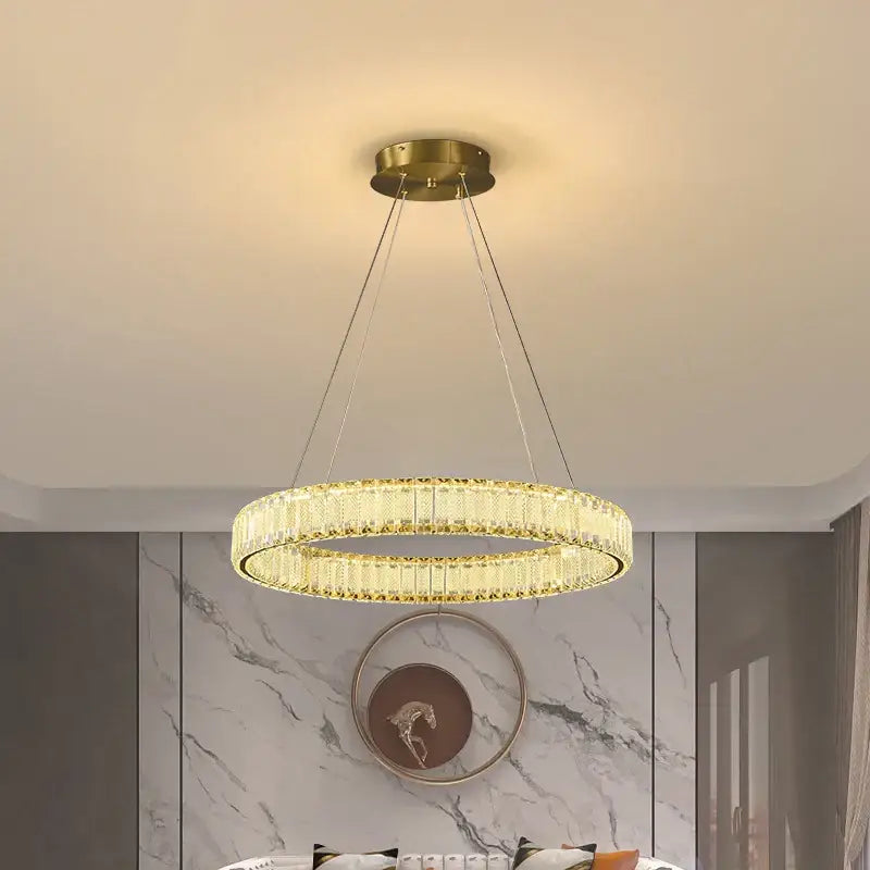 Modern gold interlocking ring decorbites crystal chandelier living room