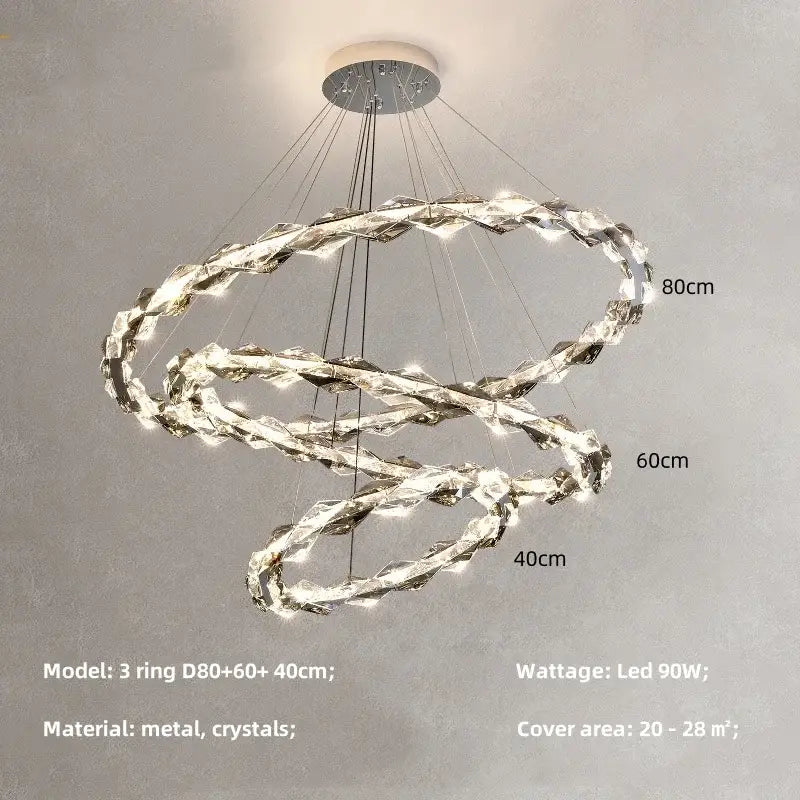 Modern gold spiral crystal chandelier pendant light dining room