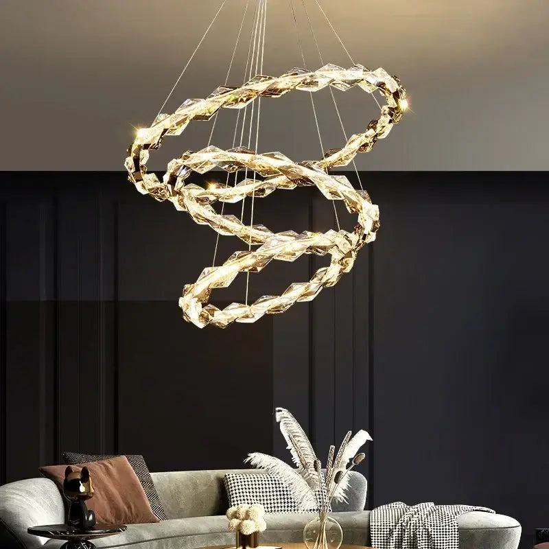 Modern gold spiral crystal chandelier pendant light dining room