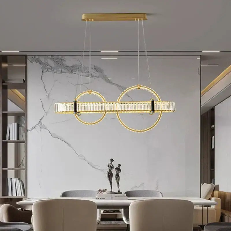 Modern golden interlocking ring crystal chandelier pendant light dining room