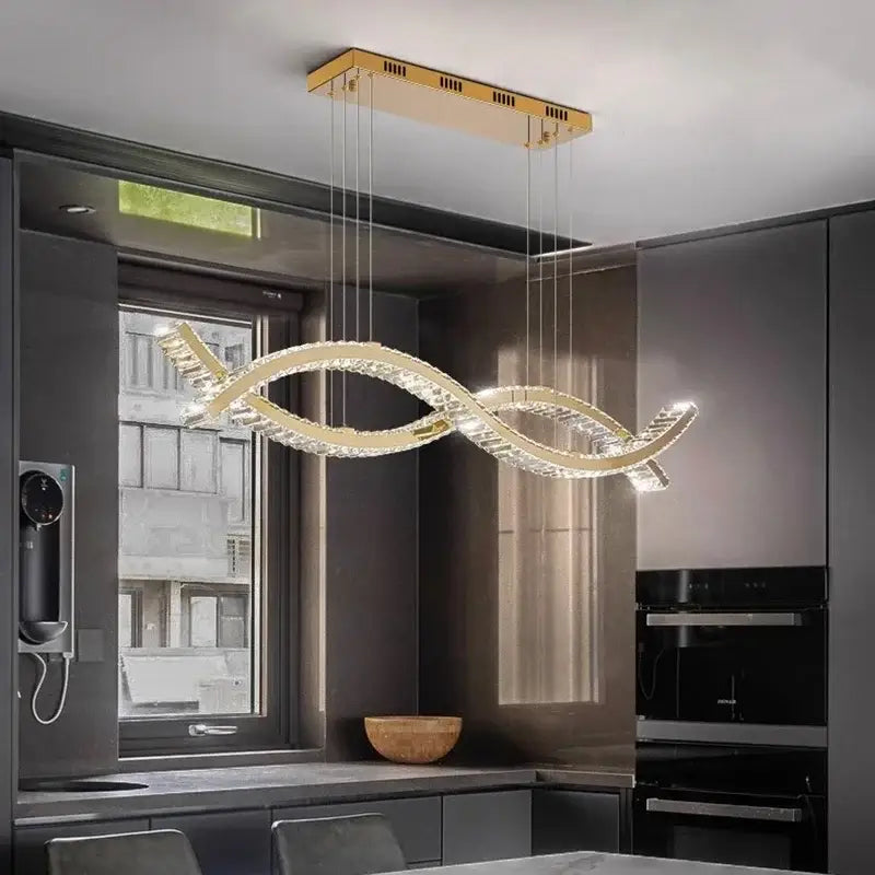Modern gold rectangular crystal chandelier pendant light dining room