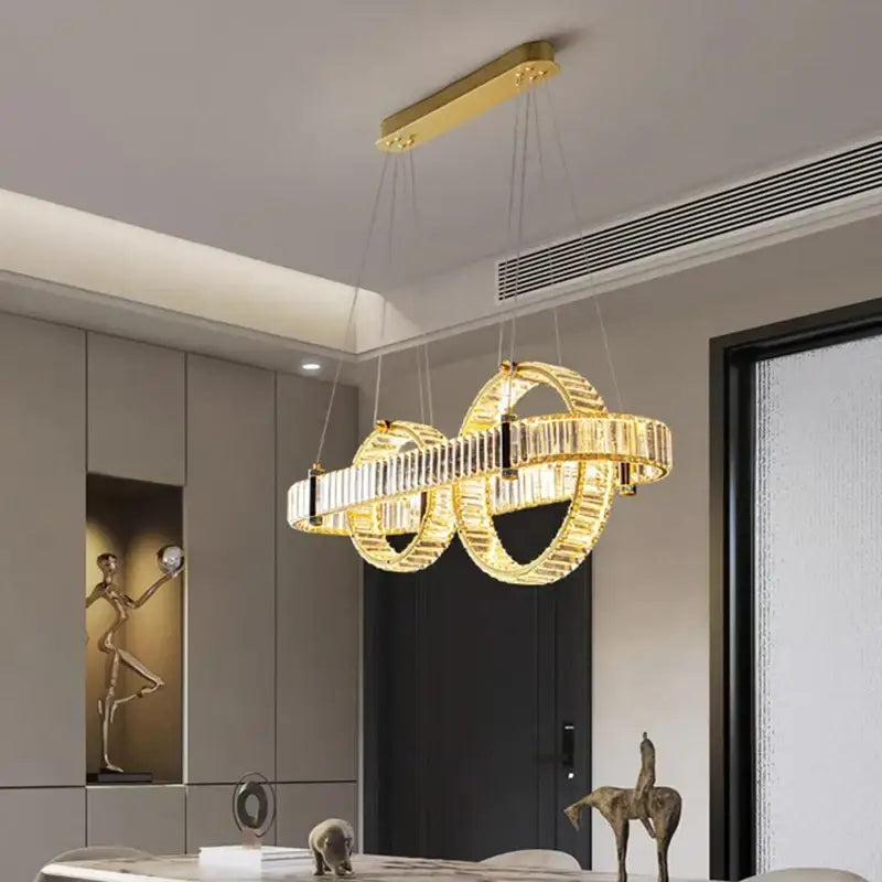 Modern golden interlocking ring crystal chandelier pendant light dining room