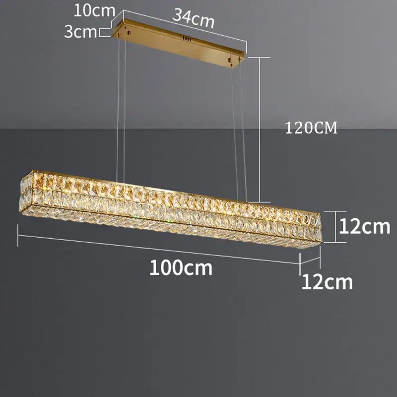 Modern gold rectangular crystal chandelier pendant light dining room