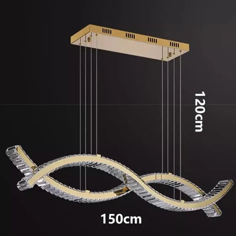 Modern gold rectangular crystal chandelier pendant light dining room