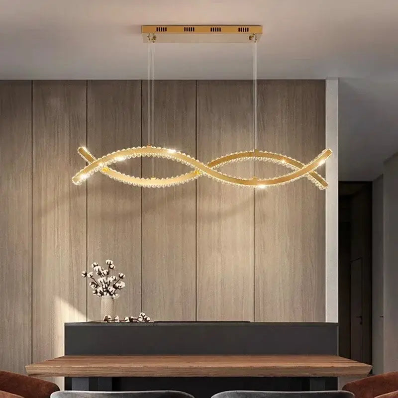 Modern gold rectangular crystal chandelier pendant light dining room