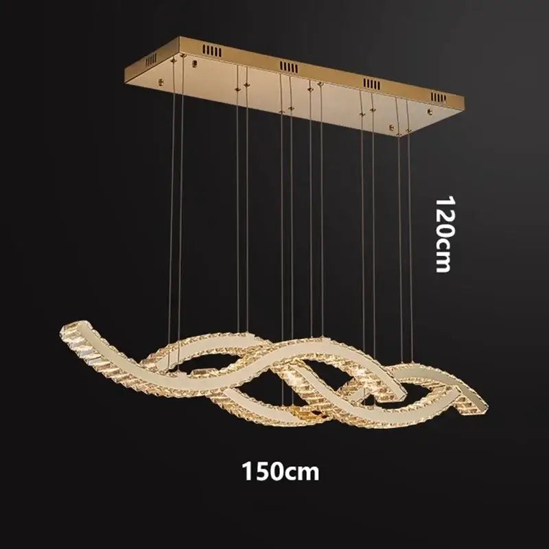 Modern gold rectangular crystal chandelier pendant light dining room