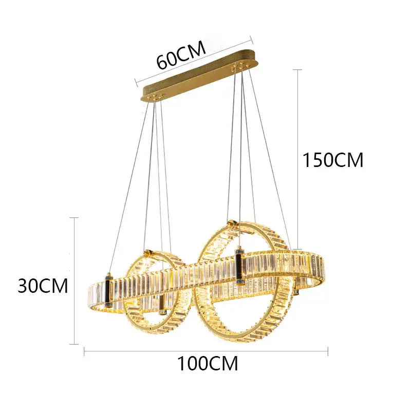 Modern golden interlocking ring crystal chandelier pendant light dining room