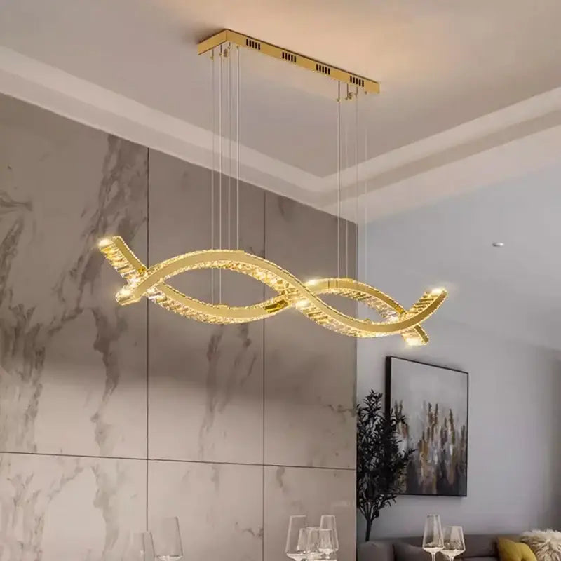 Modern gold rectangular crystal chandelier pendant light dining room