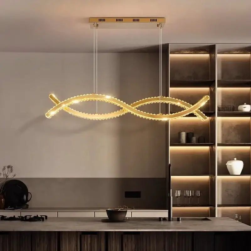 Modern gold rectangular crystal chandelier pendant light dining room