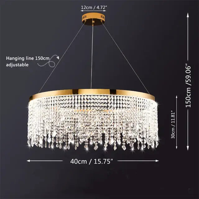 Luxury gold circular crystal chandelier pendant light for dining room