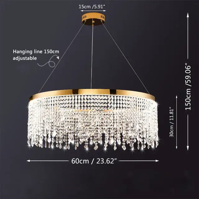 Luxury gold circular crystal chandelier pendant light for dining room