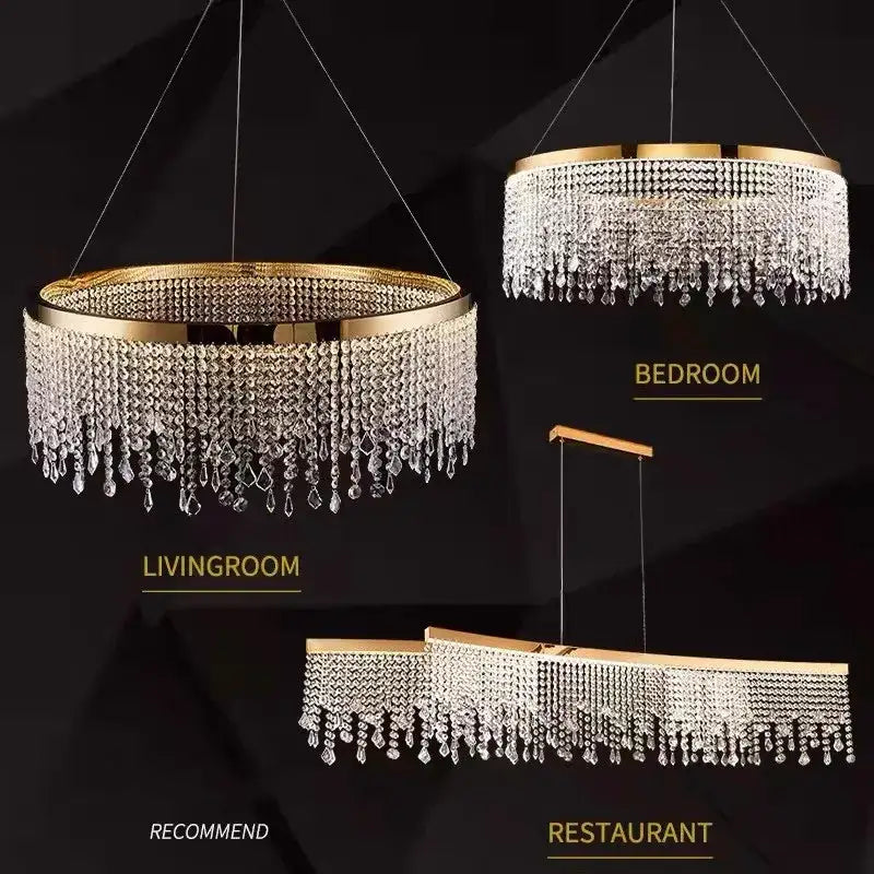Luxury gold circular crystal chandelier pendant light for dining room