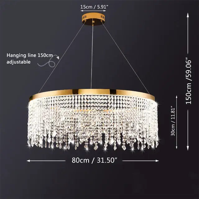Luxury gold circular crystal chandelier pendant light for dining room