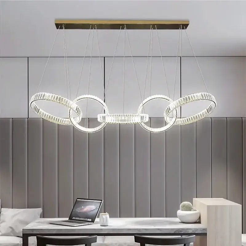 Modern gold interlocking ring crystal chandelier pendant light dining room