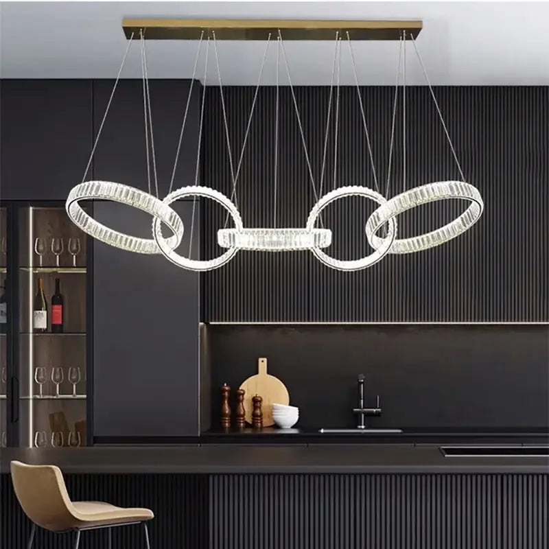 Modern gold interlocking ring crystal chandelier pendant light dining room