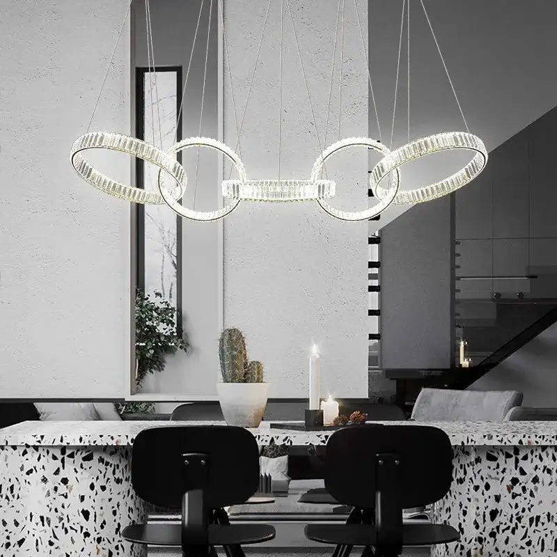Modern interlocking crystal chandelier pendant light dining room