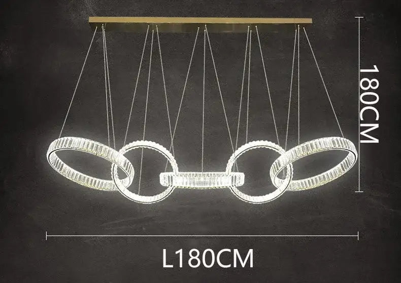 Modern gold interlocking ring crystal chandelier pendant light dining room