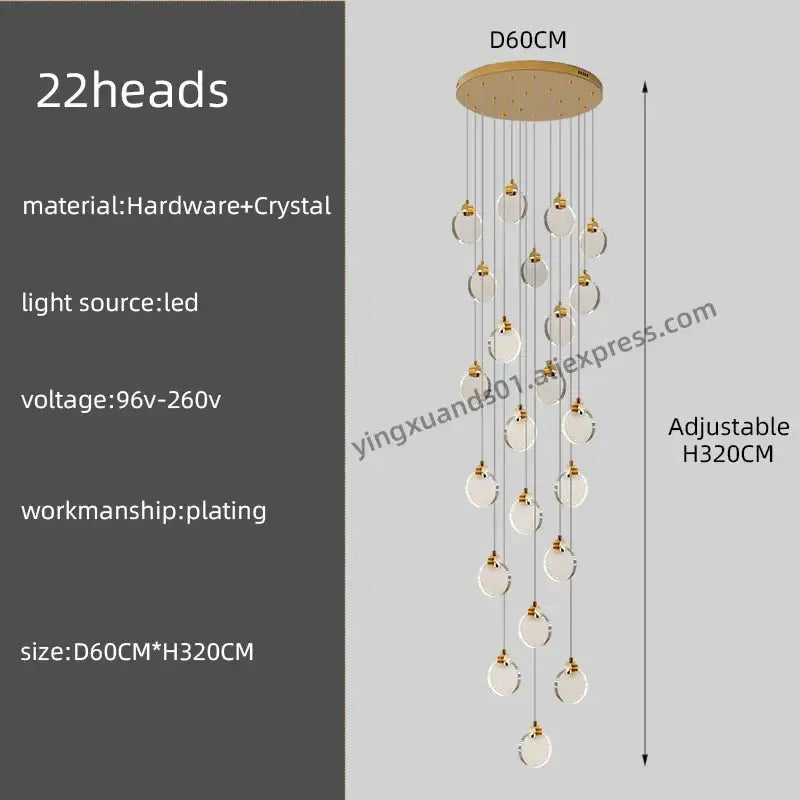 DecorBites™ Crystal Chandelier Pendant Light for Luxury Staircase
