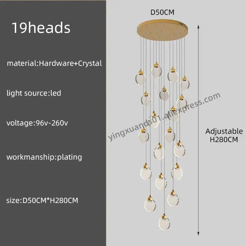 DecorBites™ Crystal Chandelier Pendant Light for Luxury Staircase