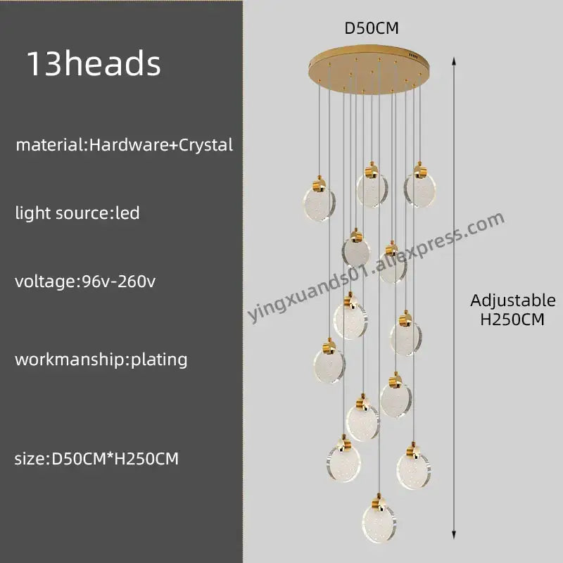 DecorBites™ Crystal Chandelier Pendant Light for Luxury Staircase