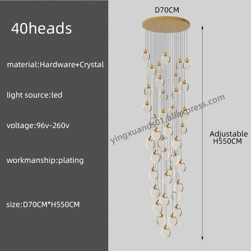 DecorBites™ Crystal Chandelier Pendant Light for Luxury Staircase